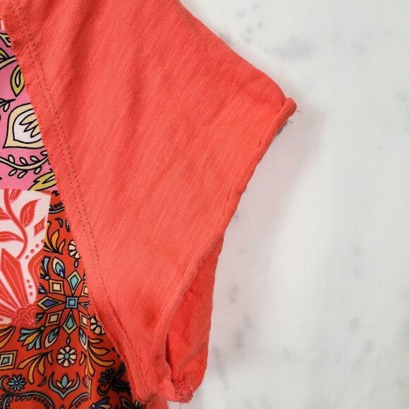 Umgee Coral Scarf Mixed Media Patchwork Raglan Sleeve Top - Picture 3 of 6